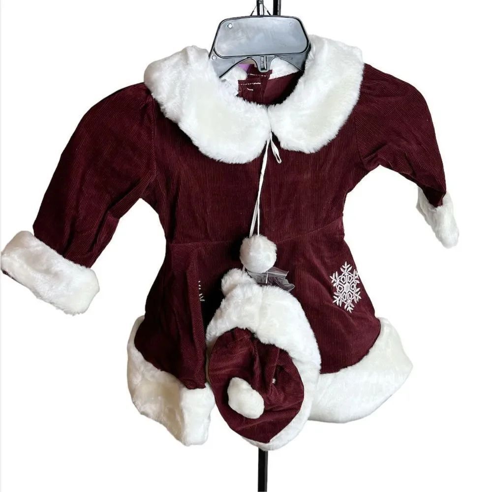 ❤️Sweet kids Christmas corduroy embroidered Santa dress with matching hat/leggin